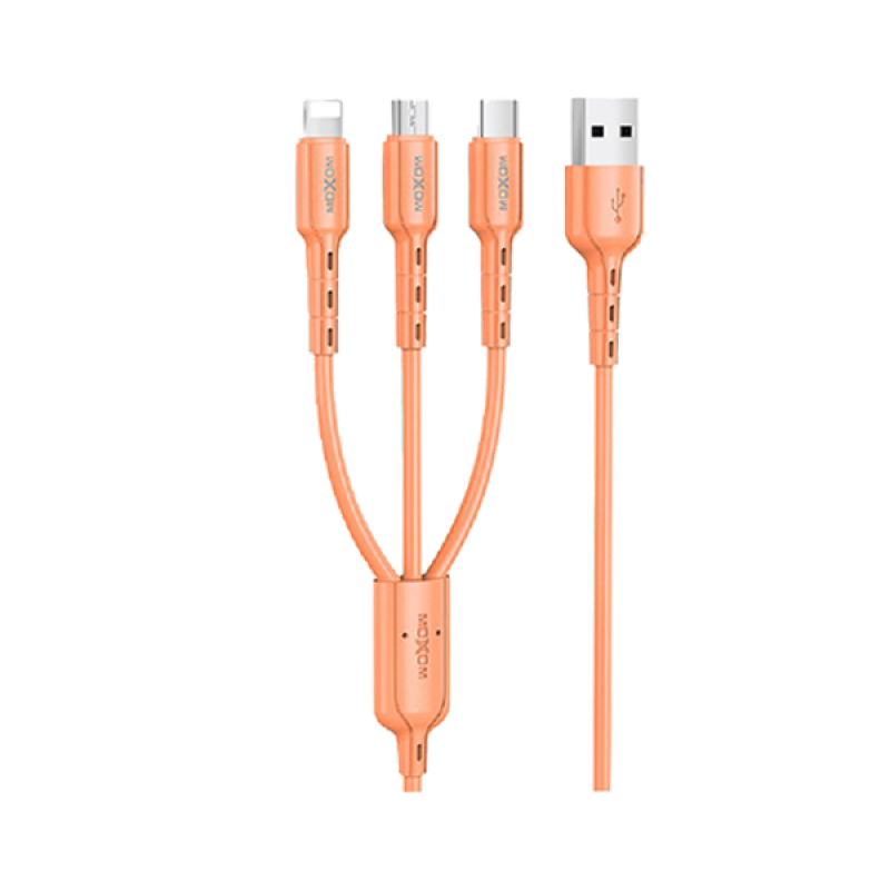 Moxom 3 in 1 Micro Lightning Type C Candy Color Fast Charging Data USB Cable